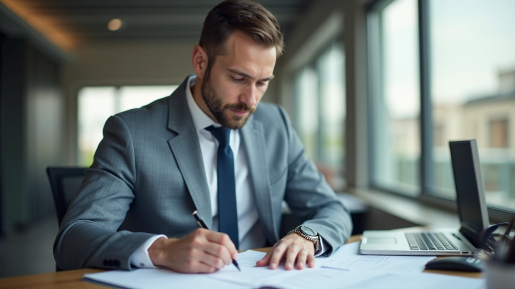 Persona che scrive email al computer, espressione concentrata, schermo con testo, scrivania ordinata, luce naturale dal lato